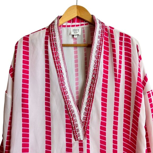 Hemant & Nandita Tunic Swim Coverup Pin White Long Sleeve Embroidered Bohemian - Picture 4 of 10